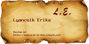 Lyancsik Erika névjegykártya